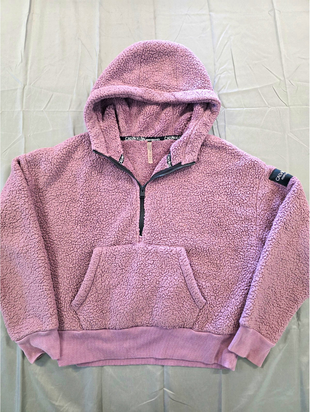 Calvin Klein Performance Womens Hooded Sherpa Fleece 1/4 Zip Hoodie M Purple